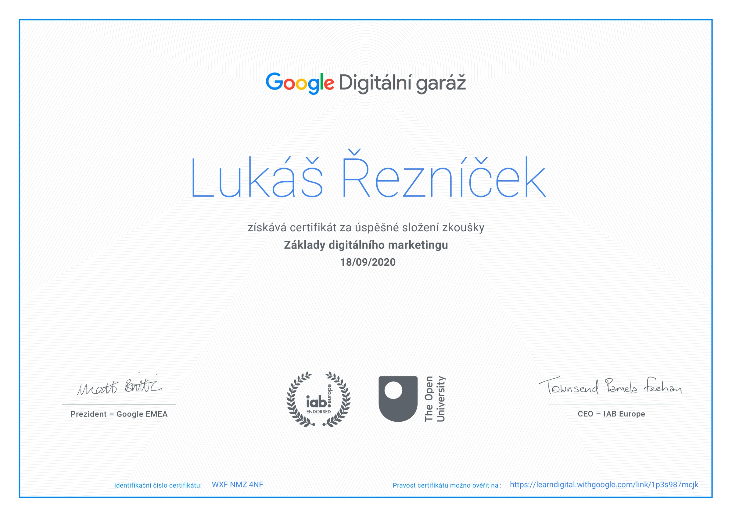 Google certifikát marketingu, Lukáš Řezníček