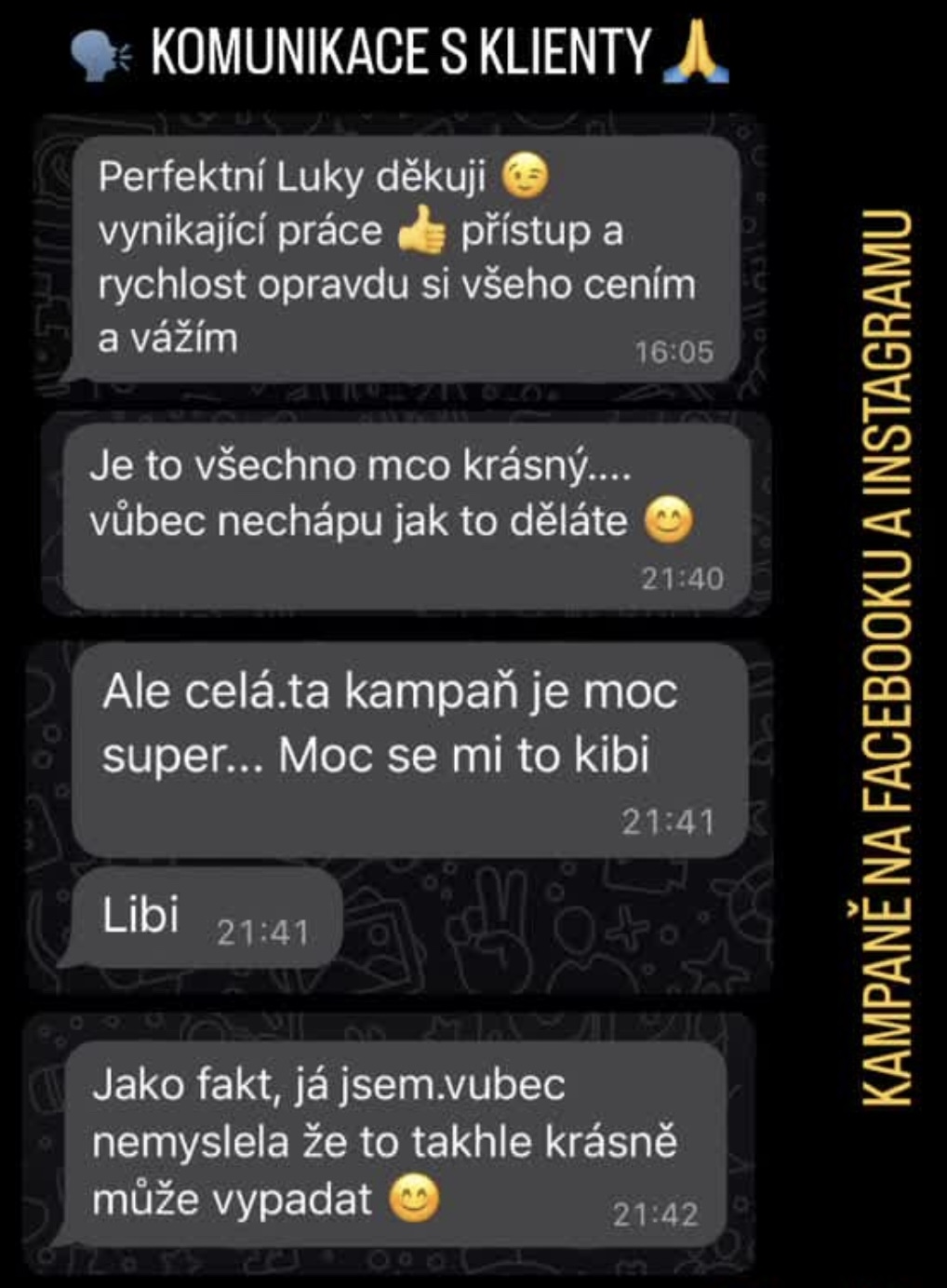 Zprávy od klientky HAFBARF o kampani na Facebooku a Instagramu