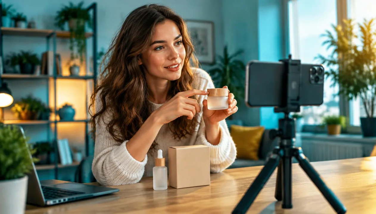Tvůrkyně natáčí autentické UGC produktové video na telefon v přirozeném prostředí